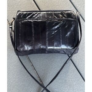 Vintage Lee Sands Genuine Eel Skin Crossbody Bag Navy Blue 1980s Women's